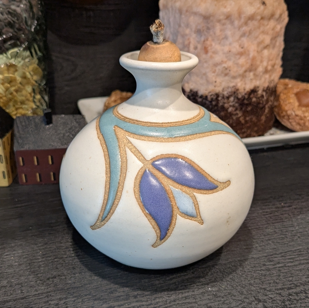Vintage Marcy Mayforth Artisan Ceramic Oil Lamp, Bud Vase